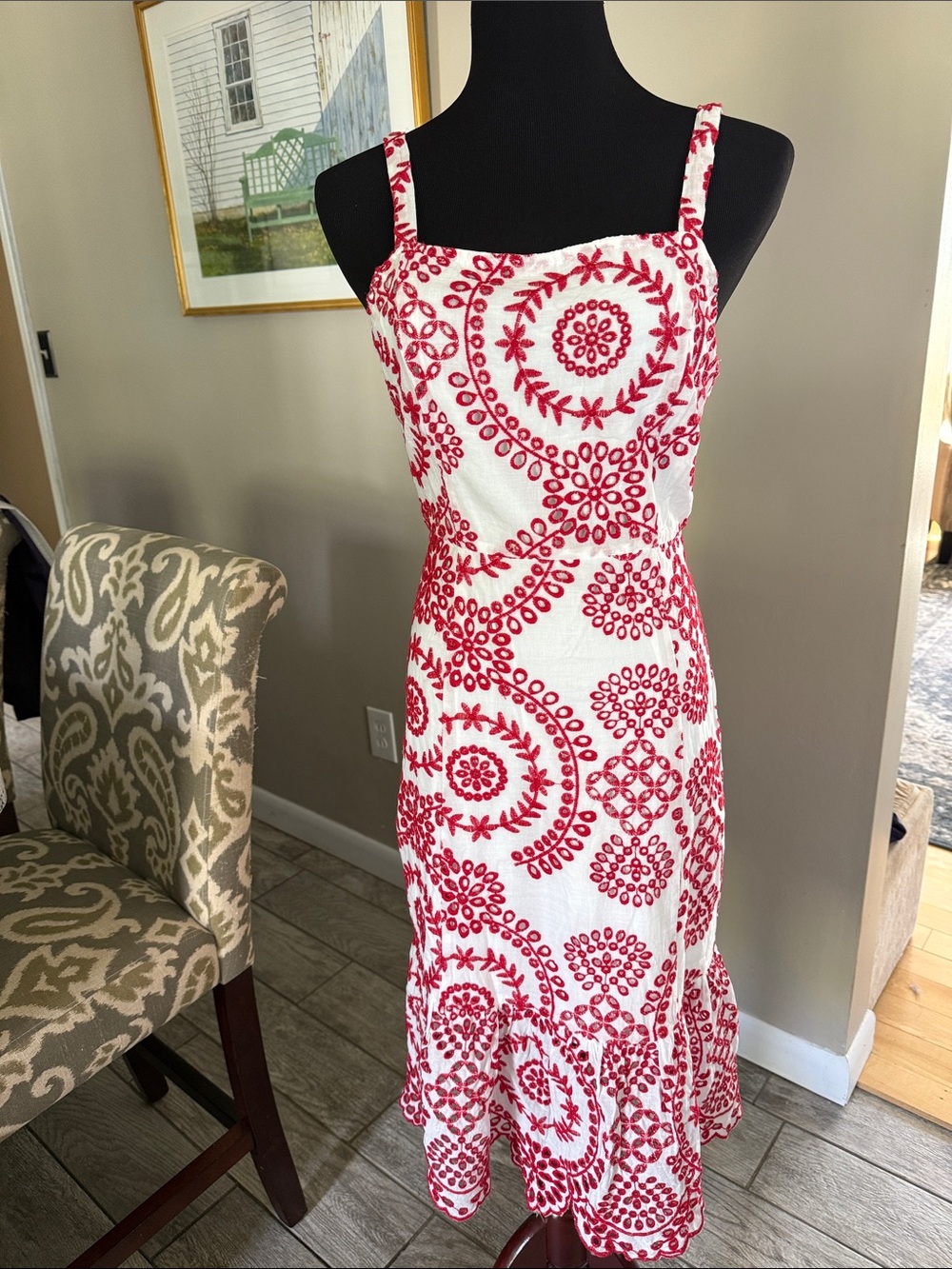 Sugarlips White Midi Dress with Red Embroidered Motif